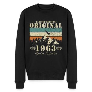 1963 L’Original - année, année de naissance - Pull Premium bio Homme - noir - Devant - Nico (187cm)