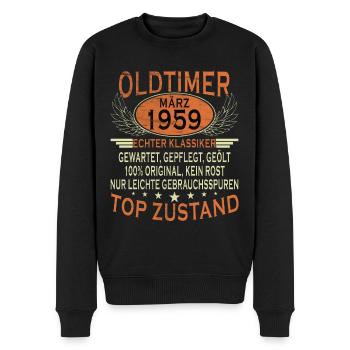 65. Geburtstag Oldtimer März Jahrgang 1959 - Männer Premium Bio Pullover - Schwarz - Vorne - Nico (187cm)