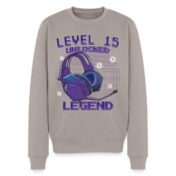 Level 15 Freigeschaltet Geburtstagsgeschenk - Männer Premium Bio Pullover - Taupe - Vorne - Nico (187cm)