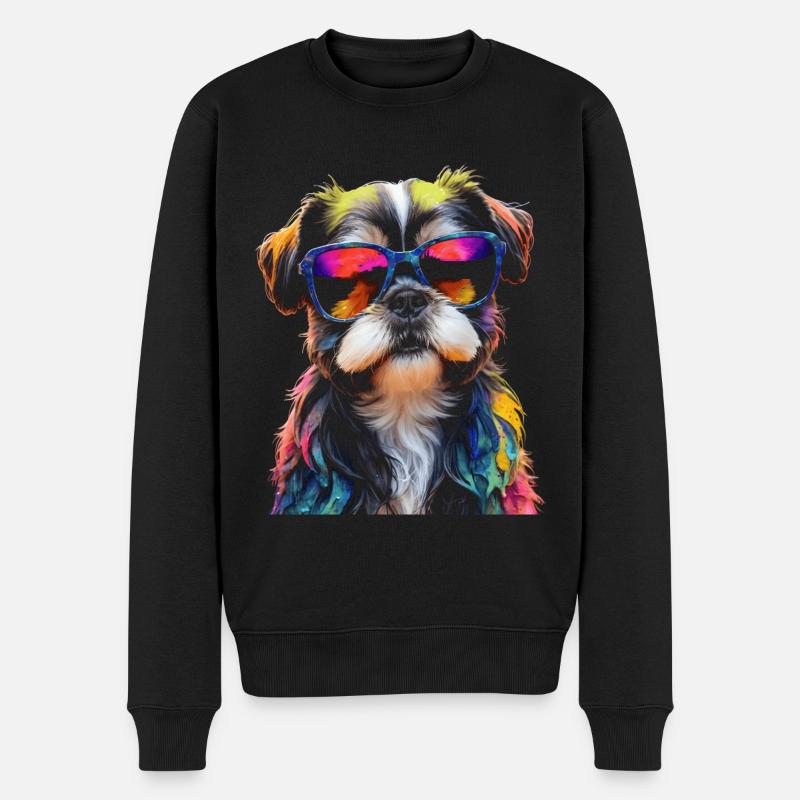 Shih Tzu Sonnenbrille Hund Lustig Tier Print - Männer Premium Bio Pullover - Schwarz