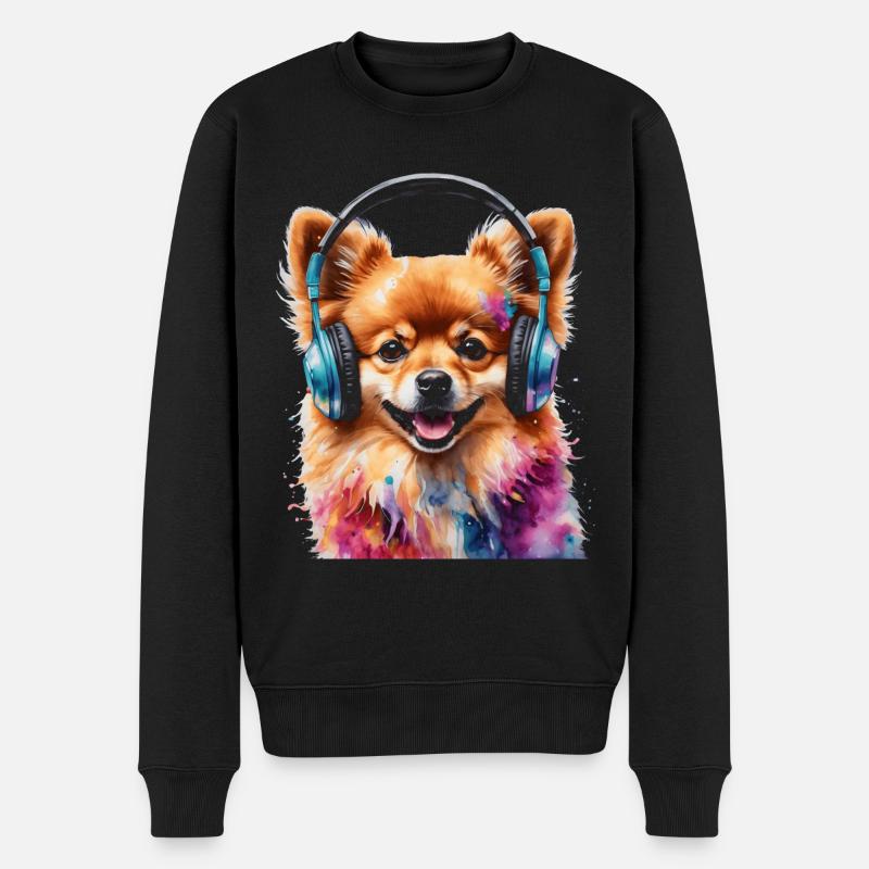 Casque de Poméranie Chien Imprimer - Pull Premium bio Homme - noir