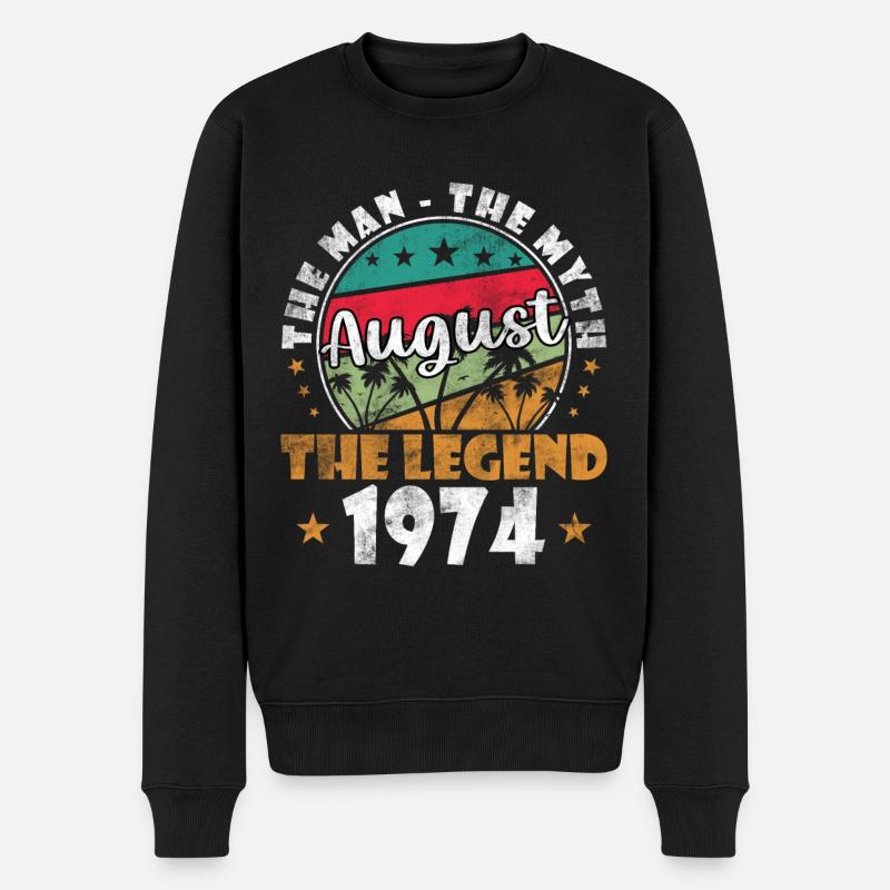 August 1974 Legende seit August 1974 Vintage 1974 - Männer Premium Bio Pullover - Schwarz