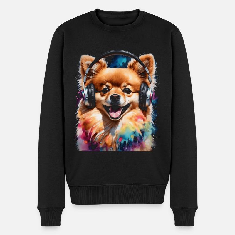 Casque de Poméranie Chien Imprimer - Pull Premium bio Homme - noir