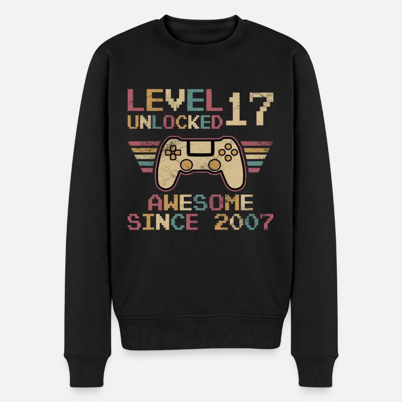 Geburtstag Level 17 freigeschaltet - Männer Premium Bio Pullover - Schwarz