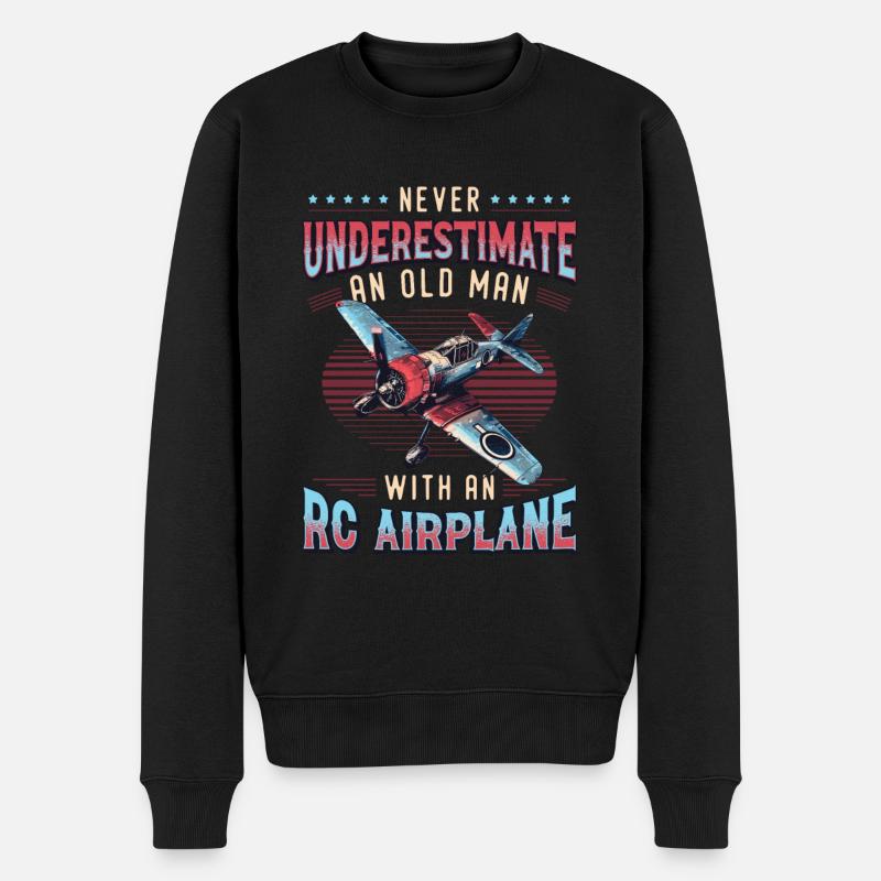 Vieil homme avec maquette d’avion - Pull Premium bio Homme - noir
