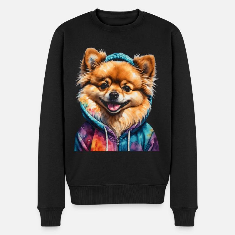 Pomeranian Zwergspitz Hoodie Hund Print - Männer Premium Bio Pullover - Schwarz