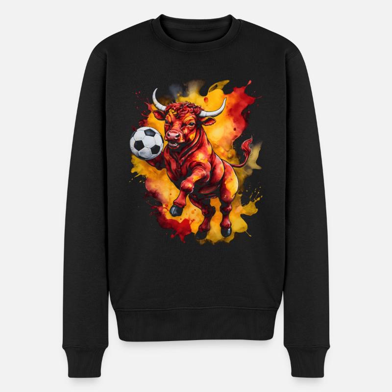 Stier Fußball Bunt Spanien Tier Design Print - Männer Premium Bio Pullover - Schwarz