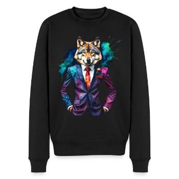 Wolf Suit Colorful Animal Design Print - Men's Premium Organic Jumper - black - Front - Nico (187cm)