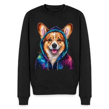 Corgi Hoodie Dog Colorful Funny Animal Design Print - Men's Premium Organic Jumper - black - Front - Nico (187cm)