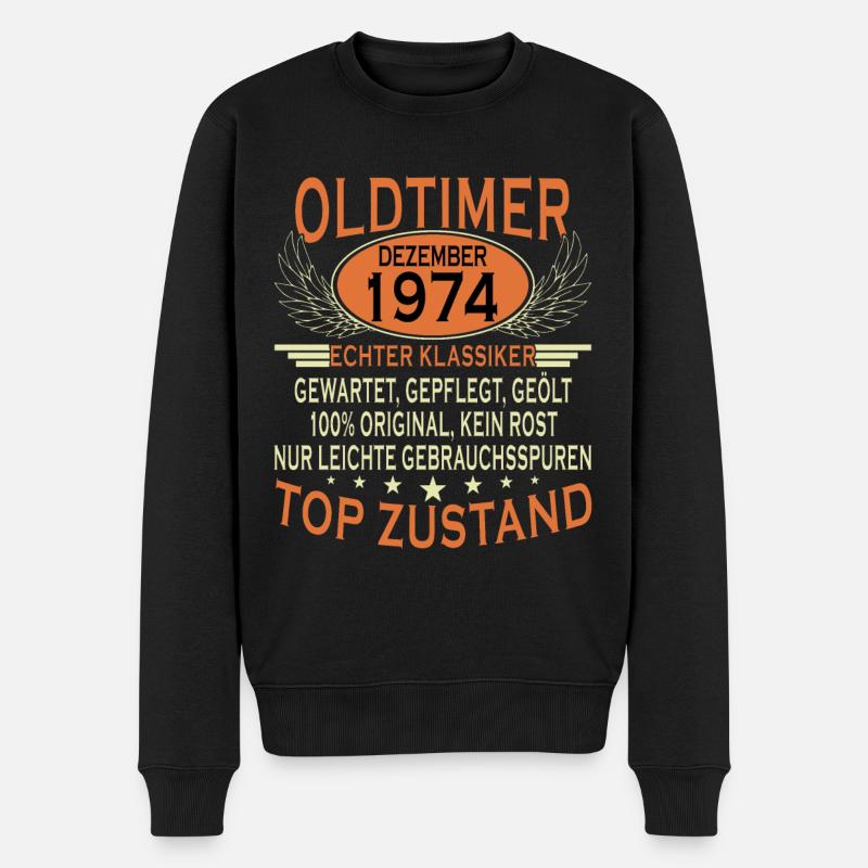 50. Geburtstag Oldtimer Dezember Jahrgang 1974 - Männer Premium Bio Pullover - Schwarz