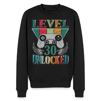 Level 30 - Männer Premium Bio Pullover - Schwarz - Vorne - Nico (187cm)