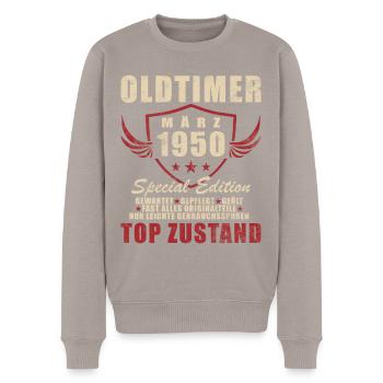 Oldtimer Baujahr März 1950 Jahrgang Geburtstag - Männer Premium Bio Pullover - Taupe - Vorne - Nico (187cm)