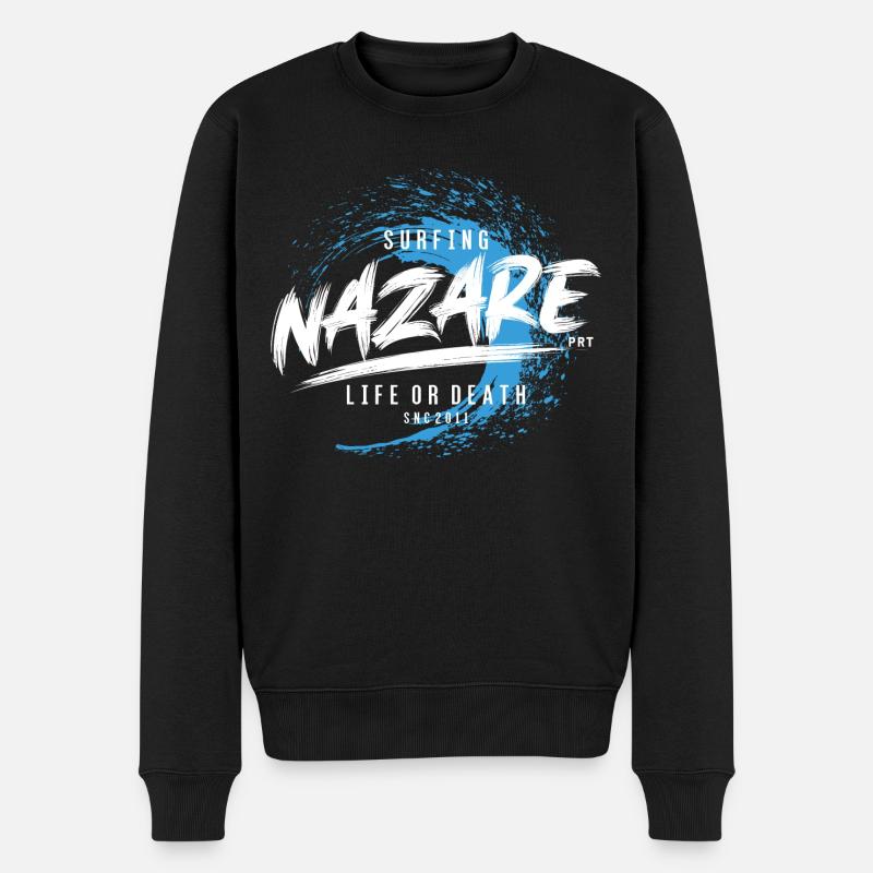 SURFING NAZARE LIFE OR DEATH - Männer Premium Bio Pullover - Schwarz