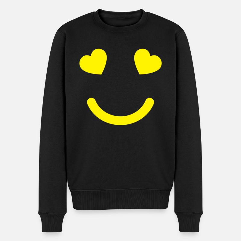 LOVE AND SMILE - SMILING - HERZAUGEN - LIEBE - Männer Premium Bio Pullover - Schwarz