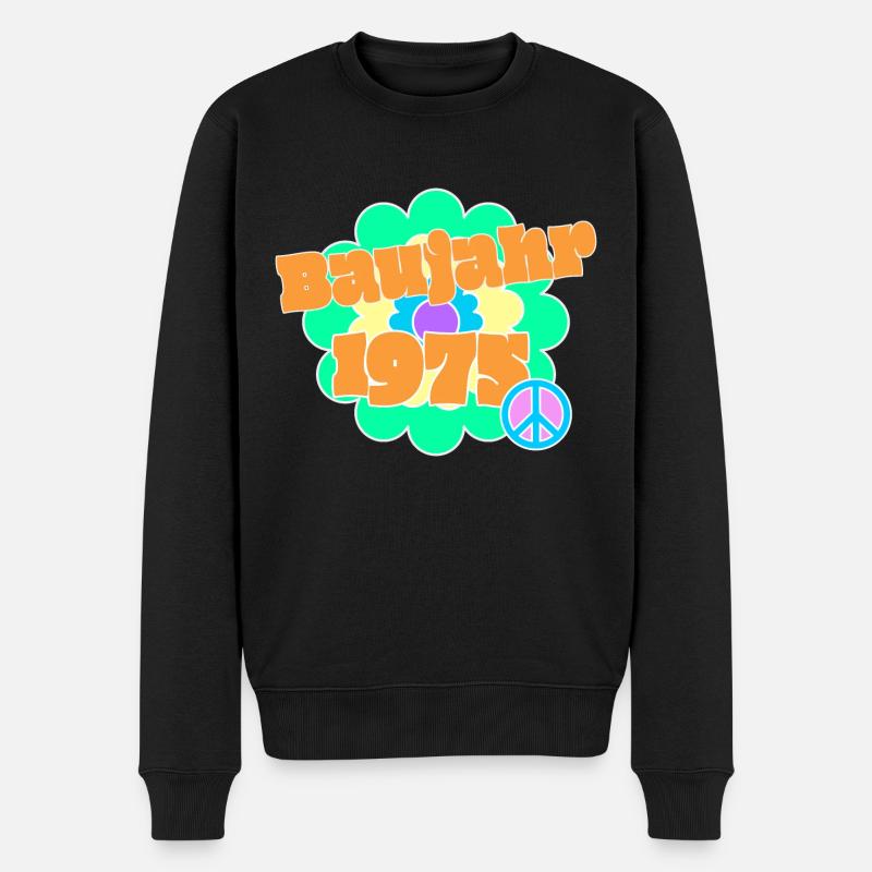 Flowerpower 1975 Geburtsjahr Retro Blume Peace - Männer Premium Bio Pullover - Schwarz