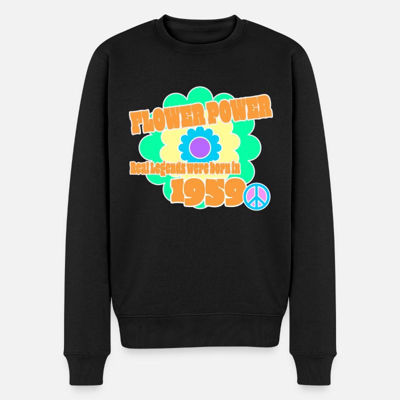 Flower Power Geburtsjahr 1959 Peace Blume Hippie - Männer Premium Bio Pullover - Schwarz