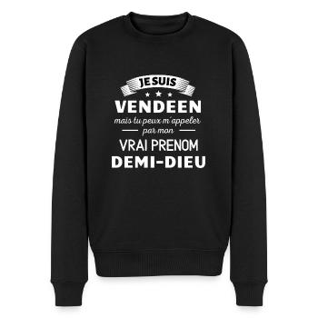 Je suis vendeen, mon vrai prénom est demi dieu - Pull Premium bio Homme - noir - Devant - Nico (187cm)