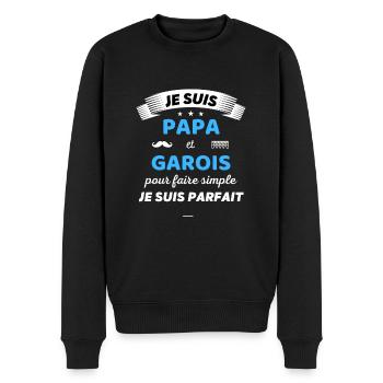 Je suis papa et garois je suis parfait - Pull Premium bio Homme - noir - Devant - Nico (187cm)