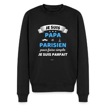 Je suis papa et parisien je suis parfait - Pull Premium bio Homme - noir - Devant - Nico (187cm)