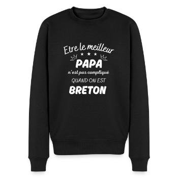 ëtre le meilleur papa pas compliqué si breton - Pull Premium bio Homme - noir - Devant - Nico (187cm)