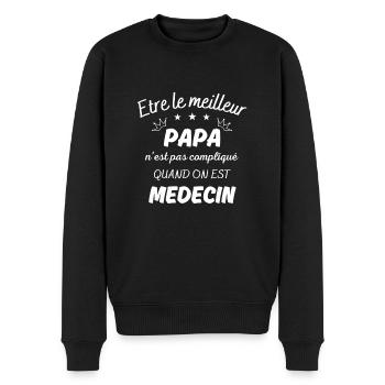 ëtre le meilleur papa pas compliqué si medecin - Pull Premium bio Homme - noir - Devant - Nico (187cm)