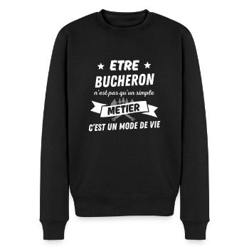 Etre bucheron pas simple metier un mode de vie - Pull Premium bio Homme - noir - Devant - Nico (187cm)