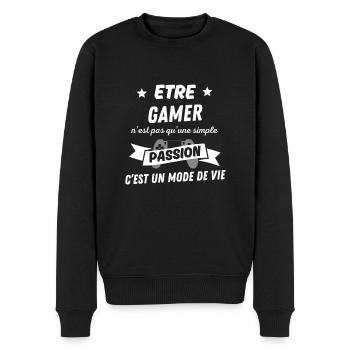 Etre gamer pas simple passion un mode de vie - Pull Premium bio Homme - noir - Devant - Nico (187cm)