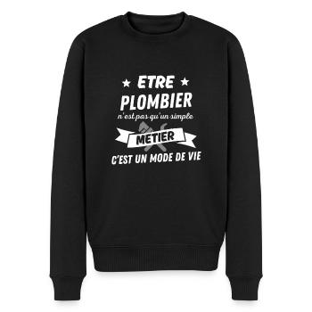 Etre plombier pas simple metier un mode de vie - Pull Premium bio Homme - noir - Devant - Nico (187cm)