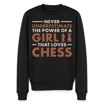 Chess Player Never Underestimate The Power Of Girl - Männer Premium Bio Pullover - Schwarz - Vorne - Nico (187cm)