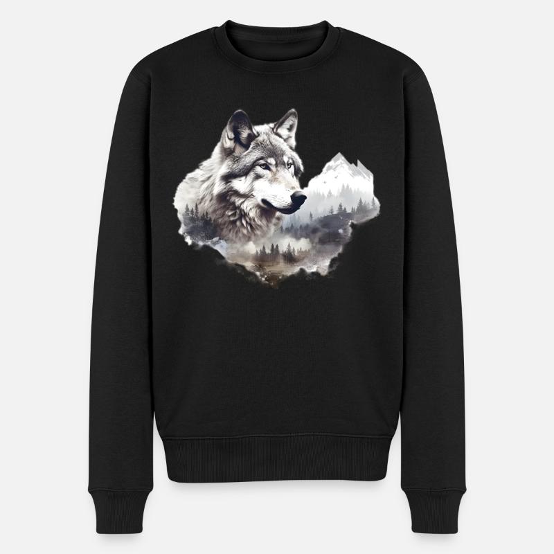 Loup avec des montagnes - Pull Premium bio Homme - noir