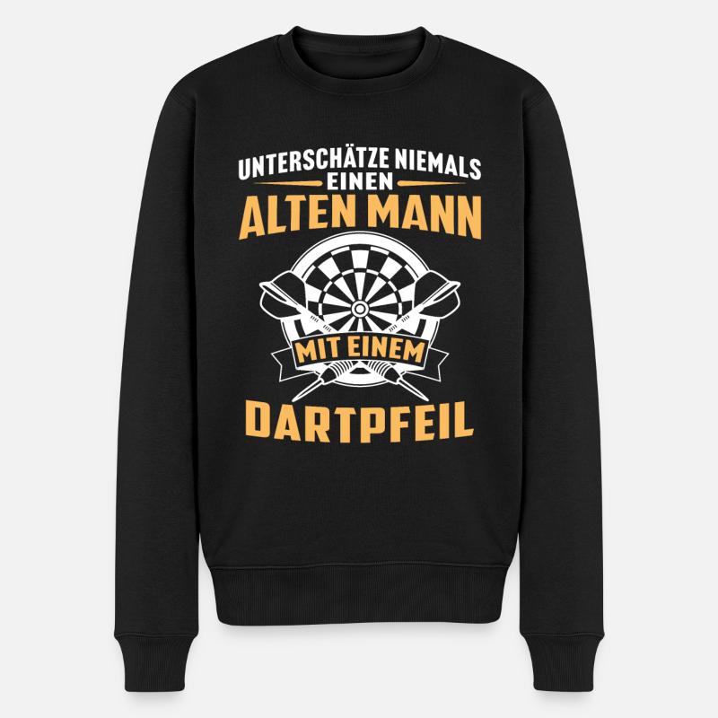Alten mann mit einem dartpfeil - Männer Premium Bio Pullover - Schwarz