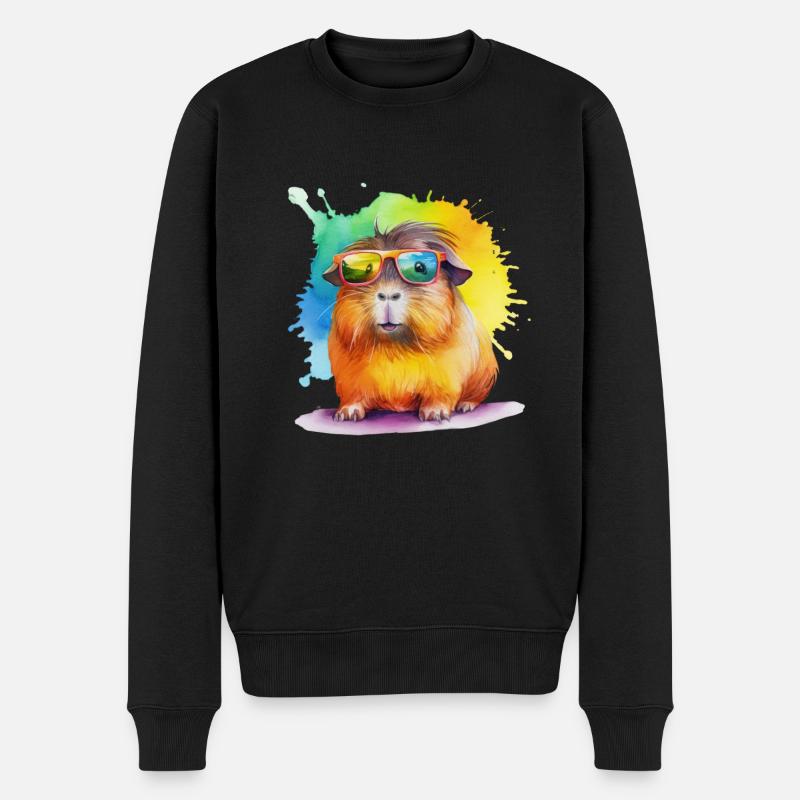 Buntes Meerschweinchen mit Sonnenbrille - Männer Premium Bio Pullover - Schwarz