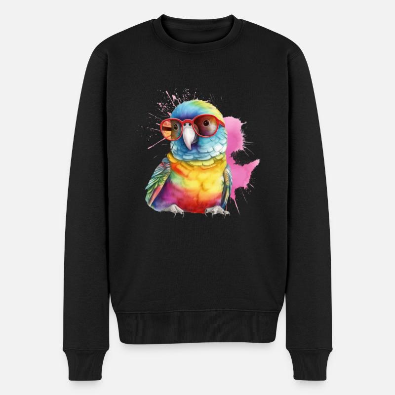 Bunter cooler Papagei mit Brille - Männer Premium Bio Pullover - Schwarz