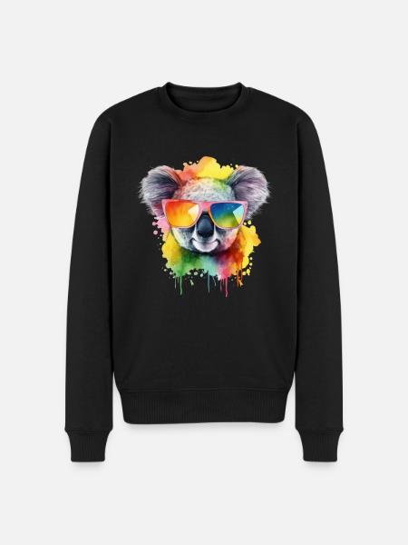 Bunter cooler Koala mit Sonnenbrille - Männer Premium Bio Pullover - Schwarz