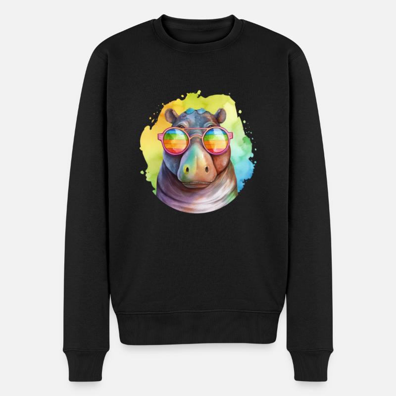 Hippopotame cool coloré avec des lunettes de soleil - Pull Premium bio Homme - noir