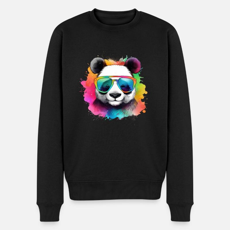 Bunter cooler Panda mit Sonnenbrille - Männer Premium Bio Pullover - Schwarz