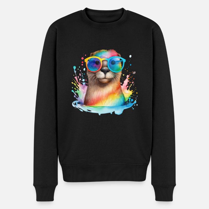 Buntes cooles Otter mit Sonnenbrille - Männer Premium Bio Pullover - Schwarz