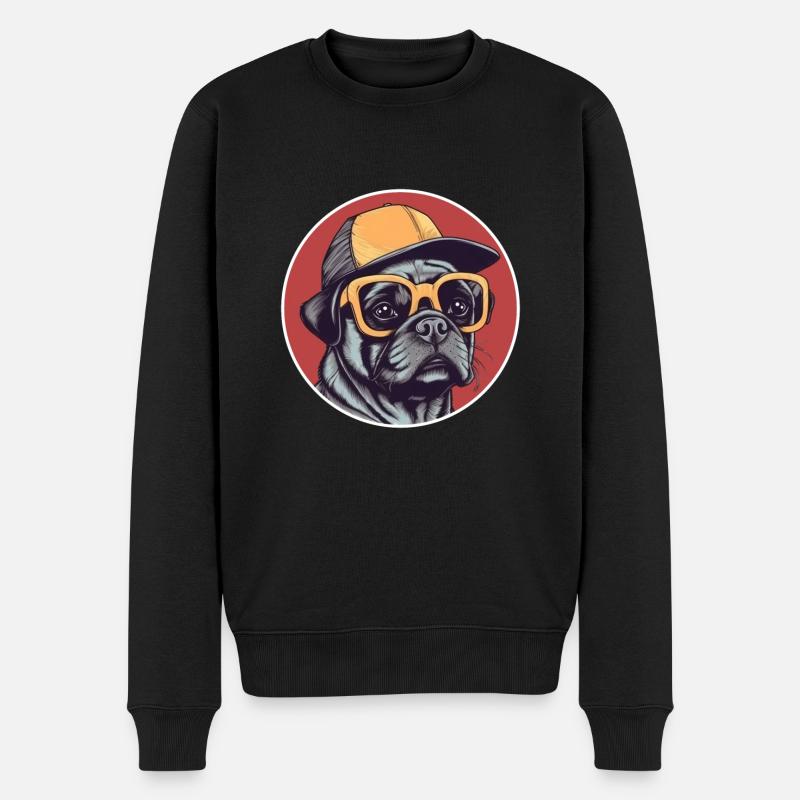 Lustiger Mops Hund mit Brille und Baseball Cap - Männer Premium Bio Pullover - Schwarz
