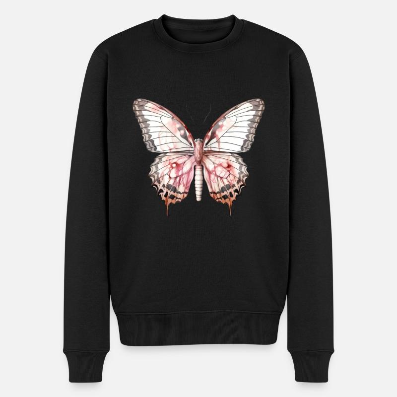 Papillon rose exotique tropical - Pull Premium bio Homme - noir