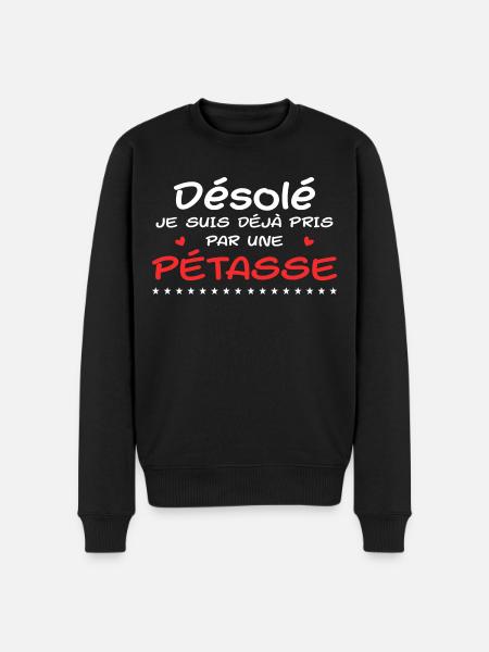 Sorry dat ik al genomen ben door een teef - Mannen Premium Bio sweater - zwart