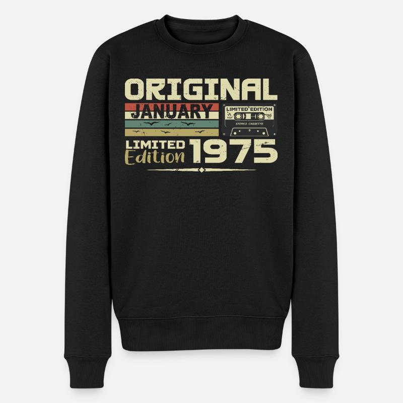 Januar 1975 | Januar 1975 Geburtstagsgeschenk - Männer Premium Bio Pullover - Schwarz