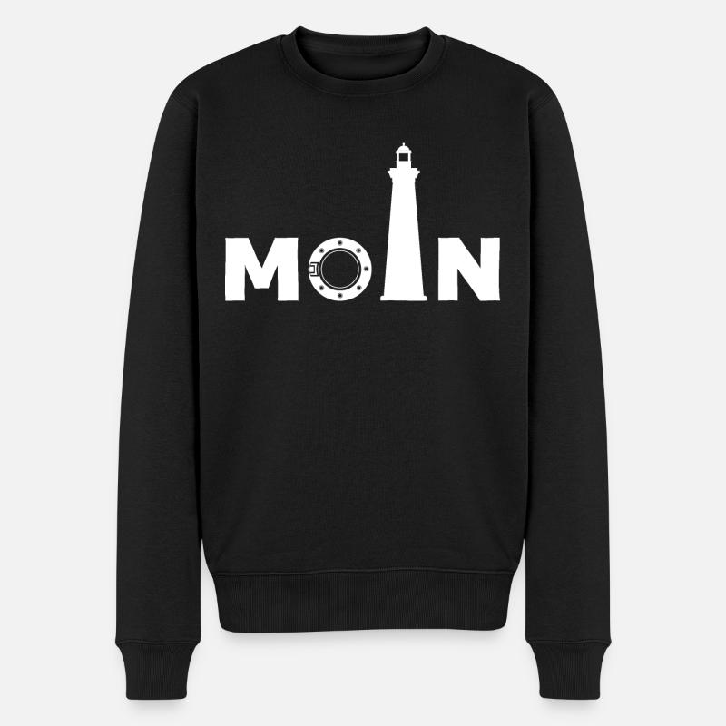 Am Leuchtturm sagt man "Moin" - Männer Premium Bio Pullover - Schwarz