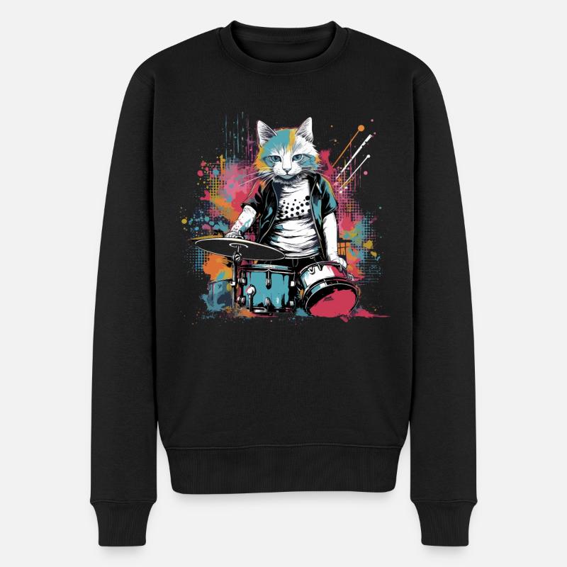 Cat Drummer Music Animal Drums Wild Cat - Pull Premium bio Homme - noir