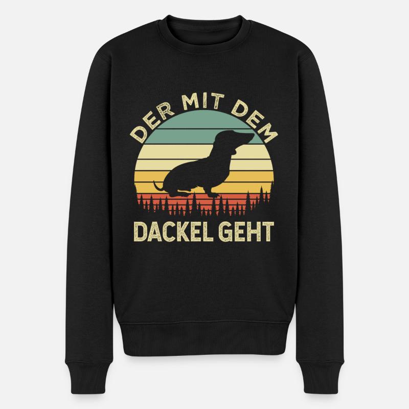 Der mit dem Dackel geht Teckel Geschenk T-Shirt - Männer Premium Bio Pullover - Schwarz