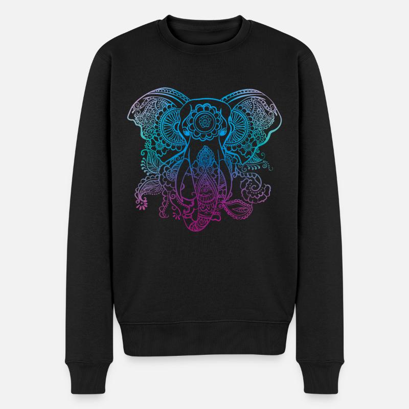 Mandala Elefant, schönes Mandala, Ganesha. (Neon) - Männer Premium Bio Pullover - Schwarz