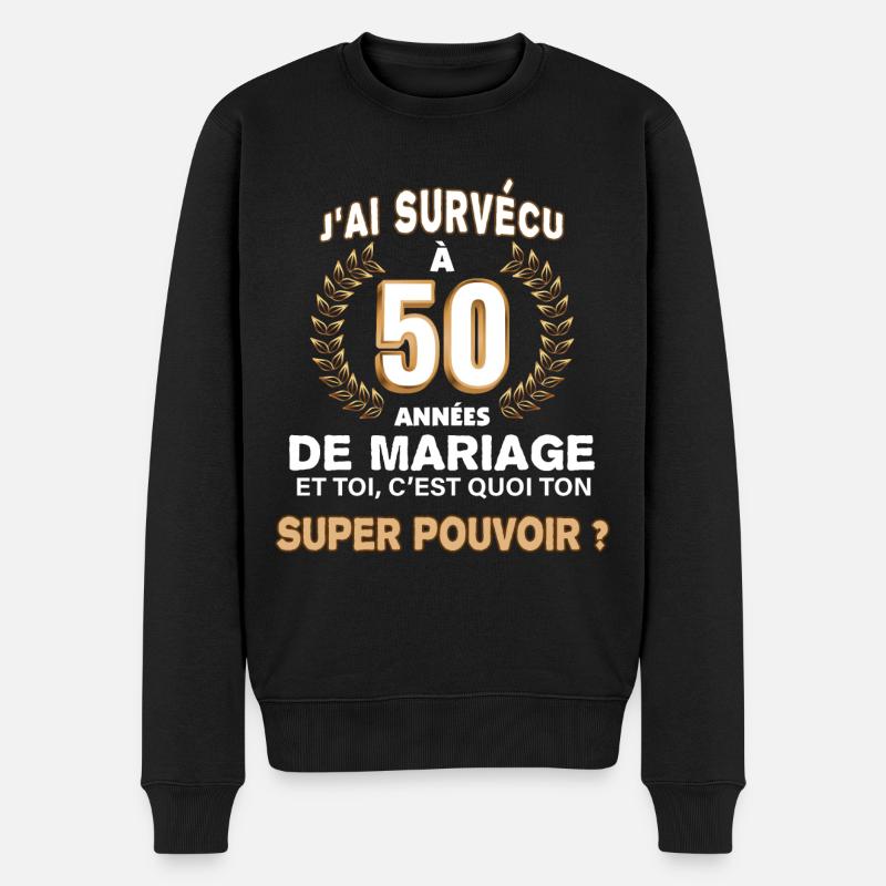 Marié depuis 55 ans Idée cadeau mariage Noce d'or - Pull Premium bio Homme - noir