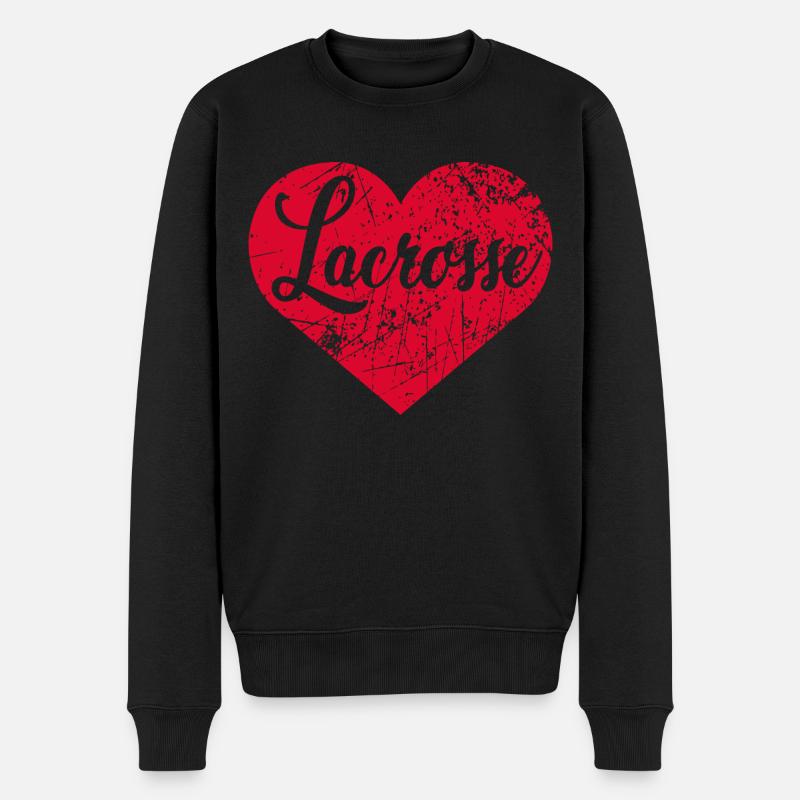 Lacrosse Herz - Männer Premium Bio Pullover - Schwarz