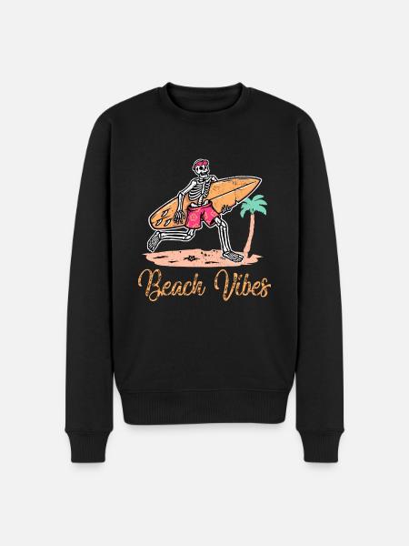 Strand Vibes Skelett Palmen, Urlaub, Strand - Männer Premium Bio Pullover - Schwarz