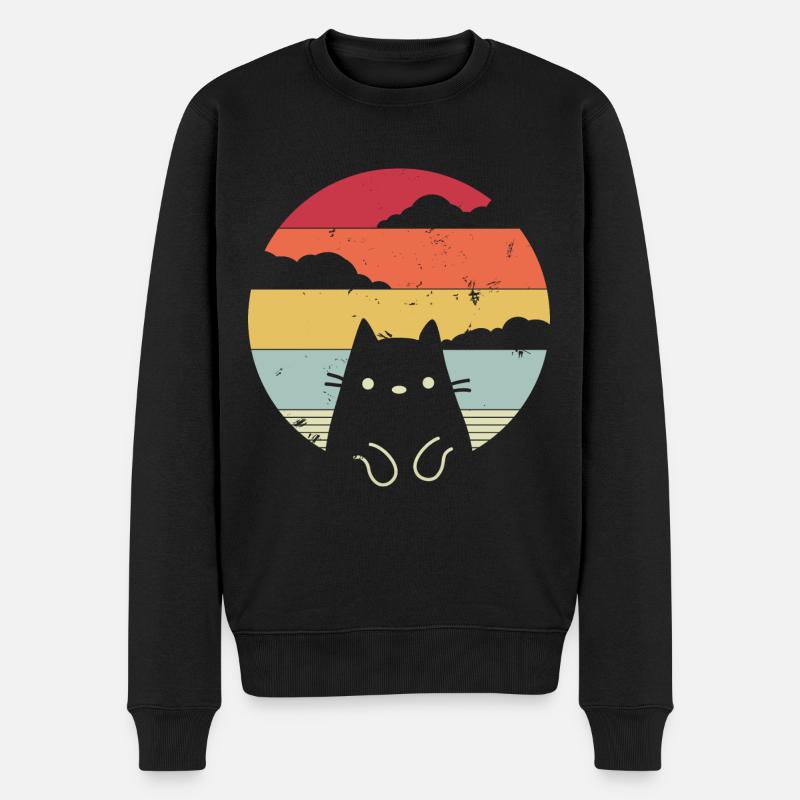 Lustige Katze im Retro-Stil - Männer Premium Bio Pullover - Schwarz