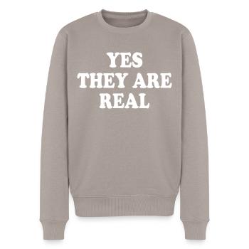 yes they are real - Männer Premium Bio Pullover - Taupe - Vorne - Nico (187cm)